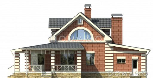 Проект современного дома из оранжевого кирпича с гаражом / Фасад 2