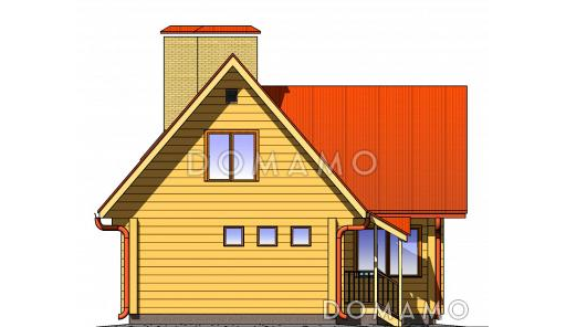 Проект одноэтажного дома из бруса с мансардным этажом и верандой / Фасад 2