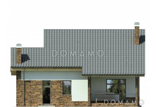 Проект дома с гаражом на одну машину, гостиной с камином, балконом / Фасад 3