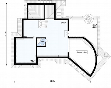 Проект красивого просторного мансардного коттеджа из газобетона с террасой на втором уровне / План мансардного этажа