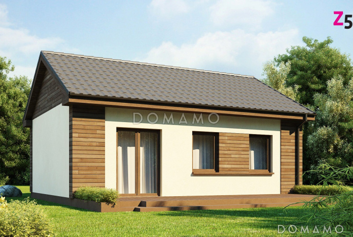 Проект компактного одноэтажного дома из газобетона с большой открытой террасой