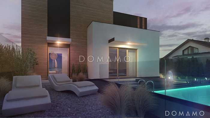 Проект дома с гаражом на две машины и кладовой, просторной дневной зоной, спальней на первом этаже