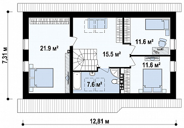 Проект мансардного дома из кирпича с четырьмя спальнями и гаражом / План мансардного этажа