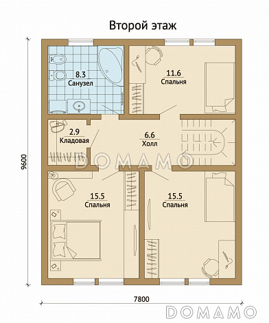 Проект каркасного дома с санузлом на втором этаже / План мансардного этажа