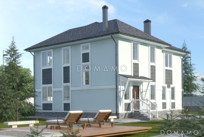 Проект двухэтажного дома с террасой, большой кухней-гостиной, кладовой