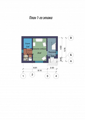 Проект двухэтажного дома с сауной / План 1 этажа