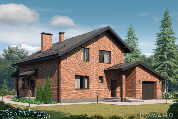 Проект дома с верандой, гаражом, хозяйской спальней