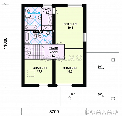Проект загородного дома с мансардой и навесом для машины / План мансардного этажа
