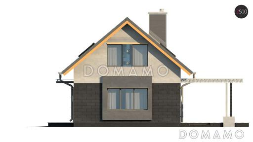 Проект компактного одноэтажного дома из газобетона с ночной зоной на мансардном этаже и с гаражом  / Фасад 4