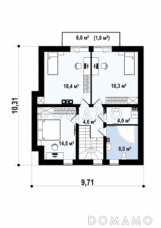 Проект небольшого одноэтажного мансардного дома из кирпича с тремя спальнями и просторной гостиной / План мансардного этажа