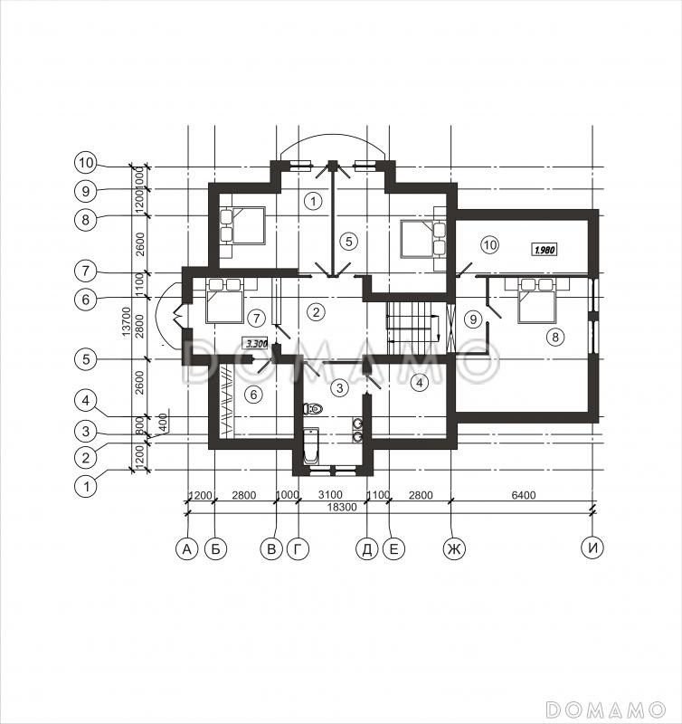 Проект загородного дома с просторными спальнями на втором этаже / План 2 этажа