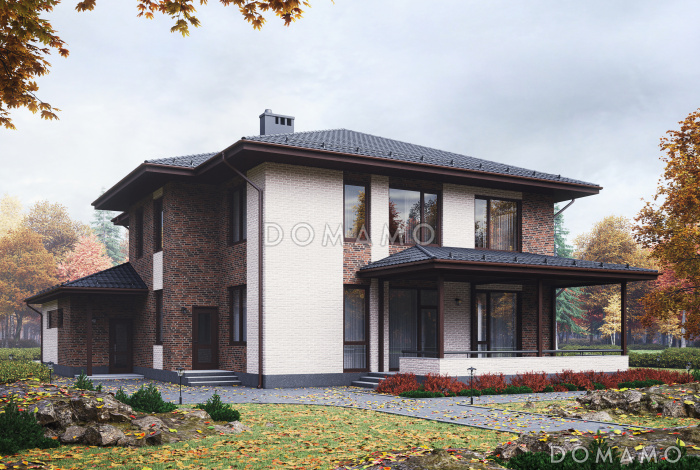 Проект двухэтажного дома из газобетона с гаражом на два машиноместа