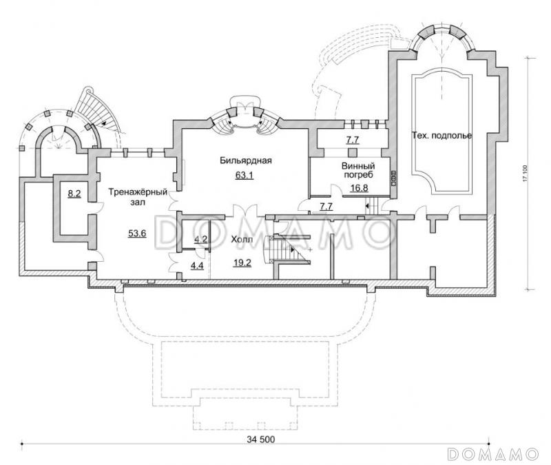 Проект представительного особняка / План цокольного этажа
