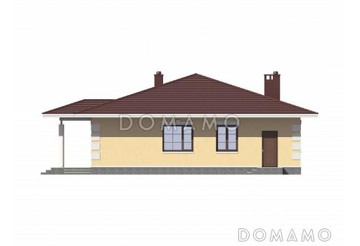 Проект одноэтажного дома из СИП панелей с тремя спальнями / Фасад 2