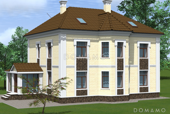 Проект двухэтажного коттеджа с четырехскатной кровлей