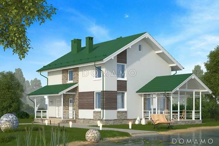 Проект двухэтажного жилого дома со строгой отделкой и удобной террасой