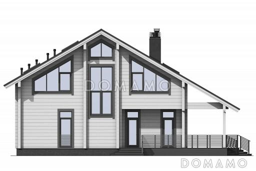Проект дома из бруса с 4 спальнями, вторым светом и длинной террасой / Фасад 3