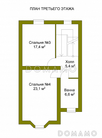 Проект необычного таунхауса с эркером и кукушками на крыше / План мансардного этажа