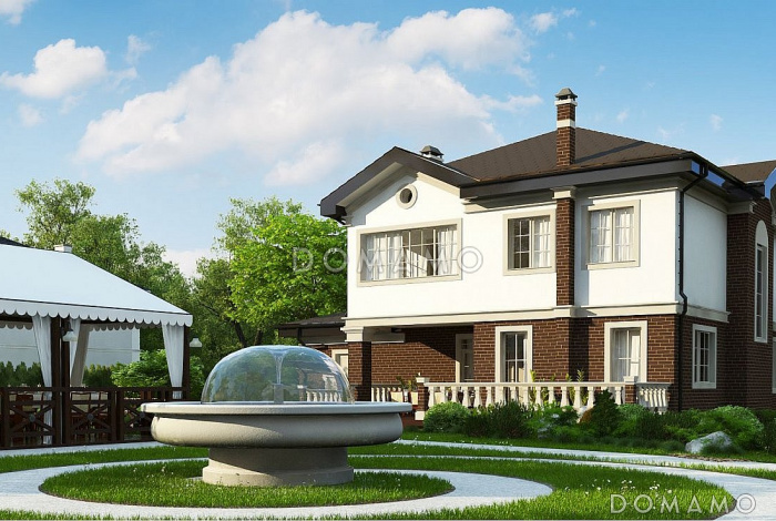 Проект двухэтажного дома из кирпича с четырьмя спальнями и гаражом, адаптированный для строительства в сейсмоопасных районах 