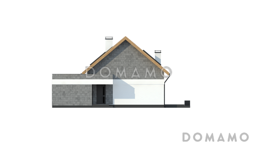 Проект одноэтажного мансардного дома из газобетона с кабинетом, изолированной кухней и гаражом / Фасад 4