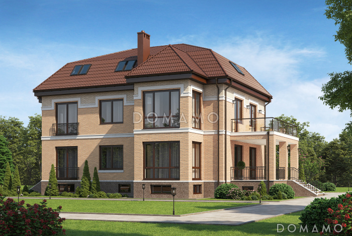 Проект дома из газобетона с просторным балконом на втором этаже