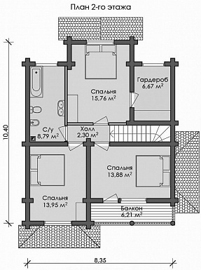 Проект дома с гардеробным помещением и балконом / План мансардного этажа