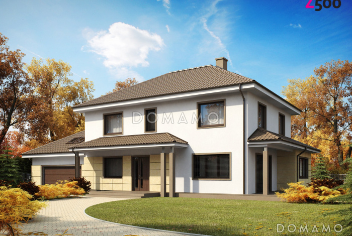 Проект просторного современного двухэтажного дома из кирпича, с пятью комнатами, бильярдной и гаражом