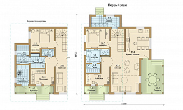 Проект каркасного дома со вторым светом и маленькой сауной / План 1 этажа