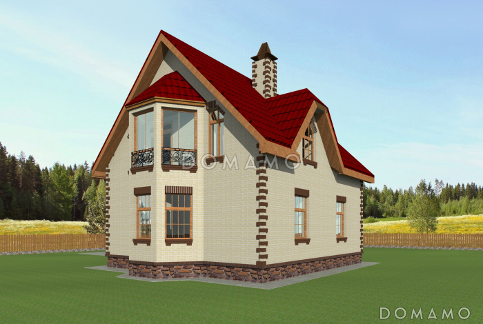 Проект экономичного коттеджа с остеклённым балконом.