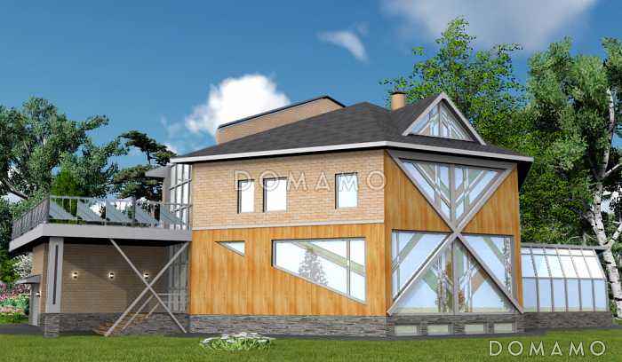 Проект двухэтажного дома с цокольным этажом, гаражом и бассейном