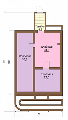 Проект одноэтажного дома под магазин, с мансардой и подвалом / План цокольного этажа