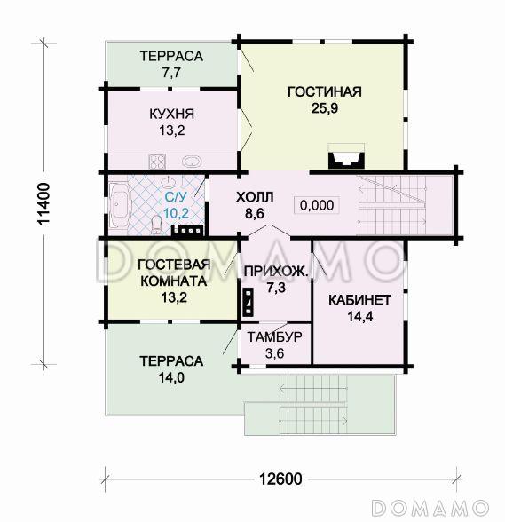 Проект деревянного дома с гаражом / План 1 этажа