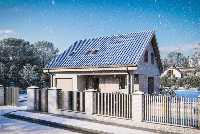 Проект загородного дома с привлекательным дизайном, гаражом,  постирочной, просторной гардеробной на мансардном этаже