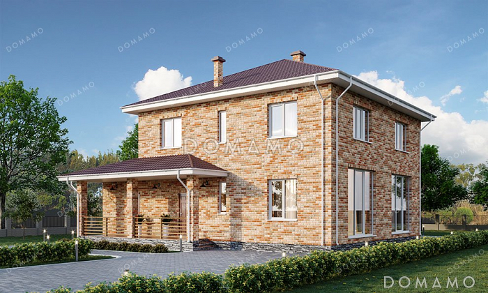 Проект дома из газобетона с террасой и тремя спальнями