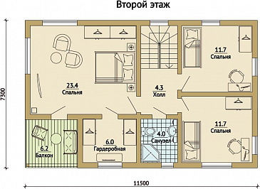 Проект каркасного дома с односкатной крышей / План 2 этажа