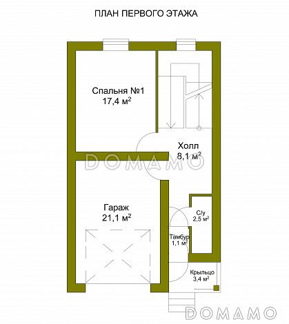 Проект необычного таунхауса с эркером и кукушками на крыше / План 1 этажа