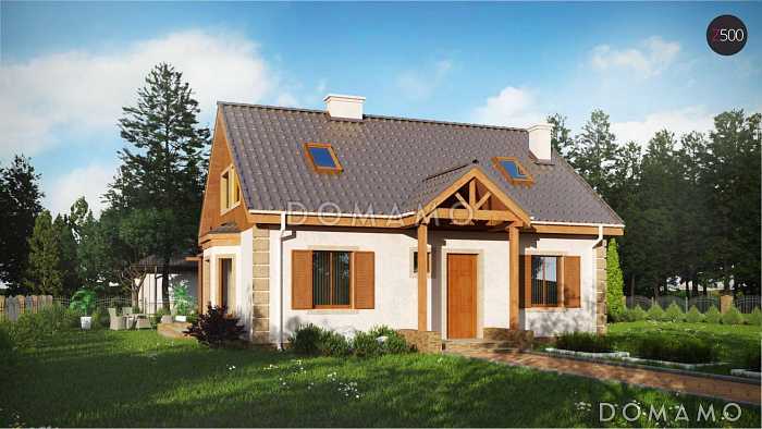 Проект одноэтажного мансардного дома из газобетона с боковым эркером