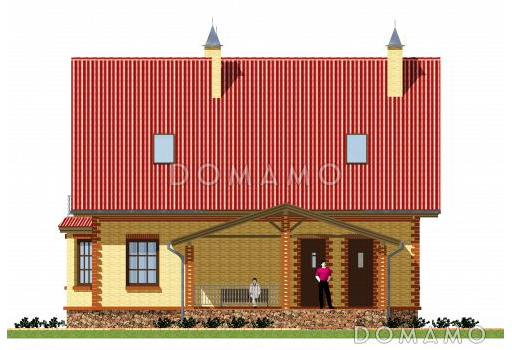 Проект компактного коттеджа из кирпича с балконом. / Фасад 1