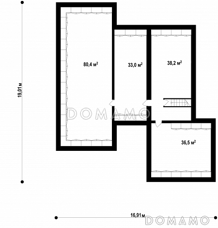 Проект загородного дома с подвалом, гаражом на две машины, панорамным остеклением  гостиной / План цокольного этажа