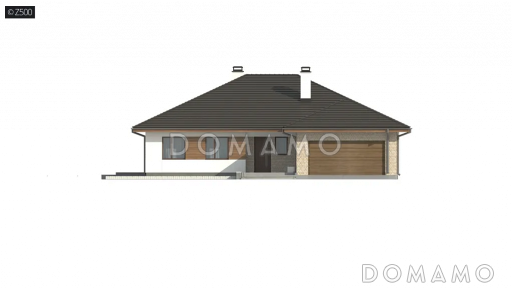 Проект одноэтажного дома из газобетона с гаражом на 2 автомобиля и подвалом / Фасад 4