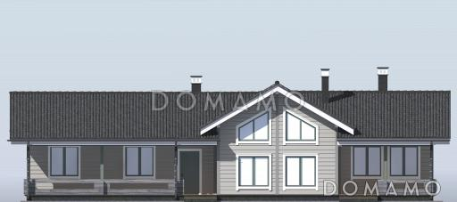 Проект каркасного дома с панорамным остеклением с тремя спальнями / Фасад 2