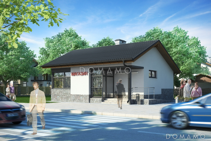 Проект магазина с торговым залом, кабинетом для персонала, вспомогательным помещением