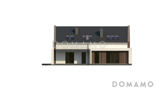 Проект комфортного одноэтажного мансардного дома из газобетона для двух семей / Фасад 3