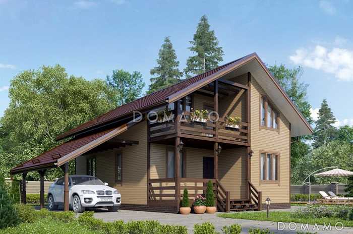 Проект стильного дома из клееного бруса с балконом