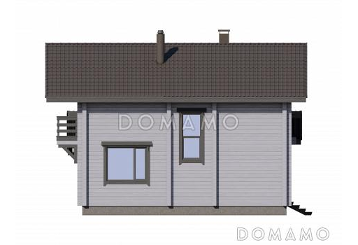 Проект загородного дома с террасой, комнатой на первом этаже, кладовой под лестницей, балконом / Фасад 4