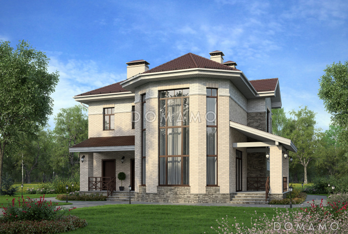 Проект дома с эркером, вторым светом, гостевой, крытой террасой