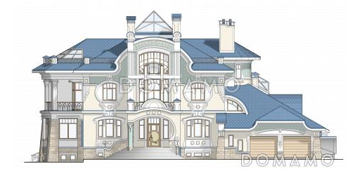 Проект роскошного особняка из кирпича с бассейном на первом этаже / Фасад 1