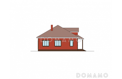 Проект дома с детской комнатой, сауной, гостиной с камином и выходом во двор / Фасад 1