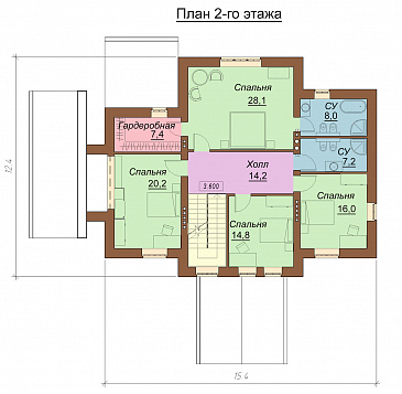 Проект двухэтажного дома с цокольным и мансардным этажами, с сауной и зимним садом / План 2 этажа