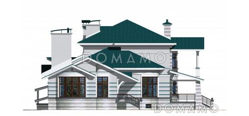 Проект коттеджа с бассейном, зимним садом и гаражом на 2 а/м,  / Фасад 2